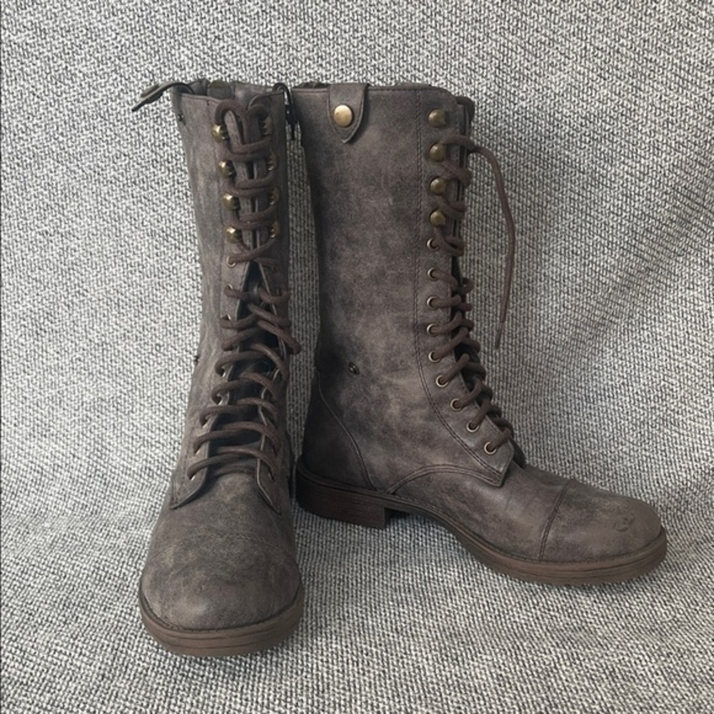 Dollhouse Charcoal Lace-Up Moto Boots